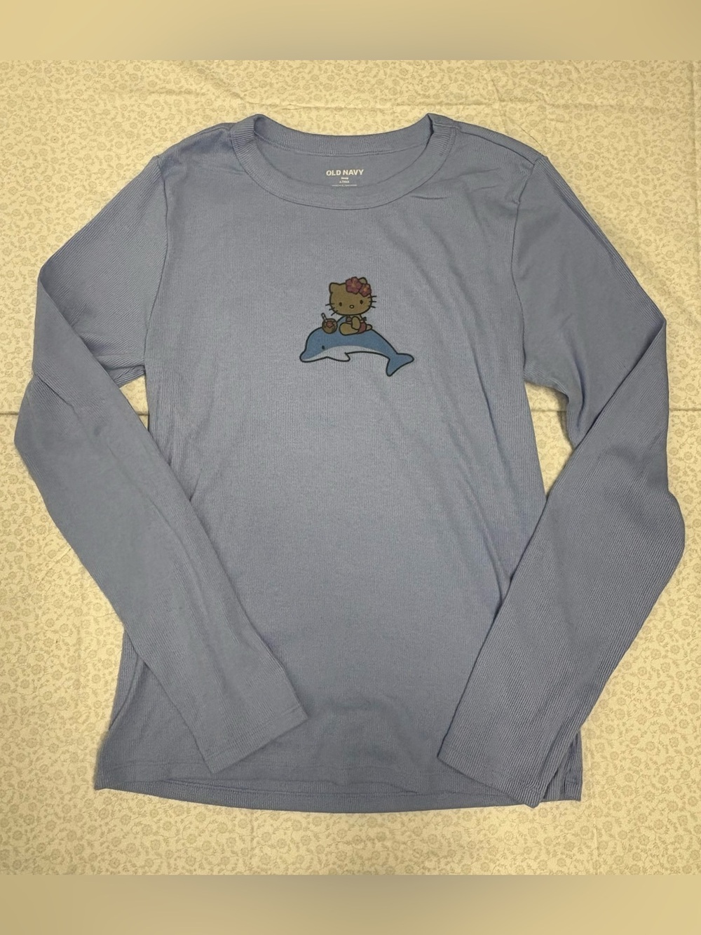 Old Navy Women's Snug L Tall Blue Ribbed Cotton Knit Hello Kitty Tee